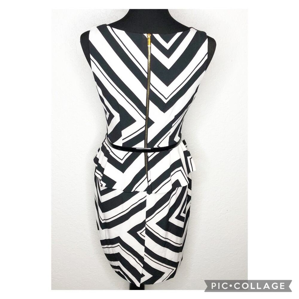 Cache black white chevron peplum belted sleeveless sheath dress size 6 NWOT - Picture 16 of 16